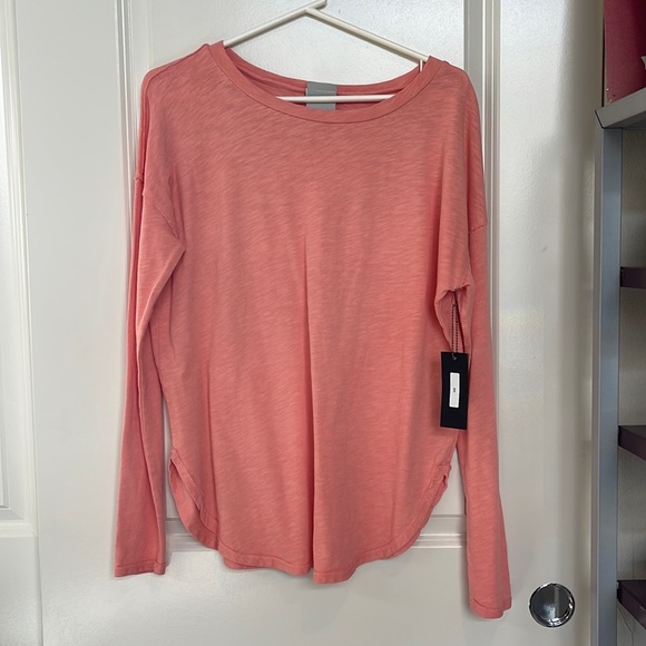 Heather By Bordeaux peach Long Sleeve Blouse Lace Scoop Neck PullOver - Picture 1 of 7
